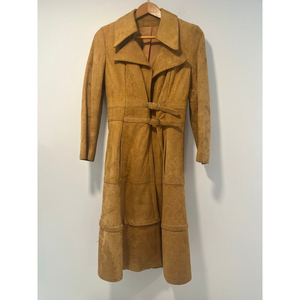 1970s RARE Vintage Leather Patchwork Trench Coat Removable Bottom Small JL - Picture 4 of 16